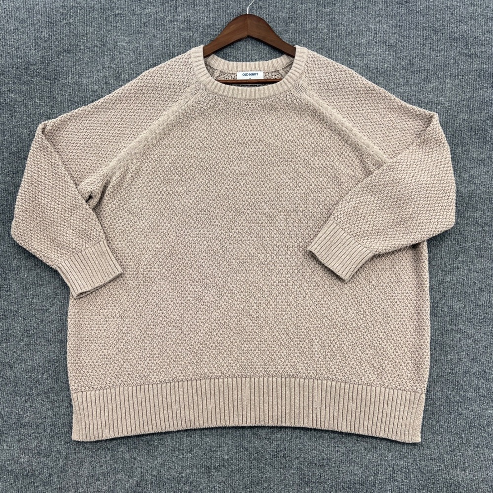 Old Navy Knit Sweater Womens 2X Beige Textured Pullover Chunky Fisherman Cozy